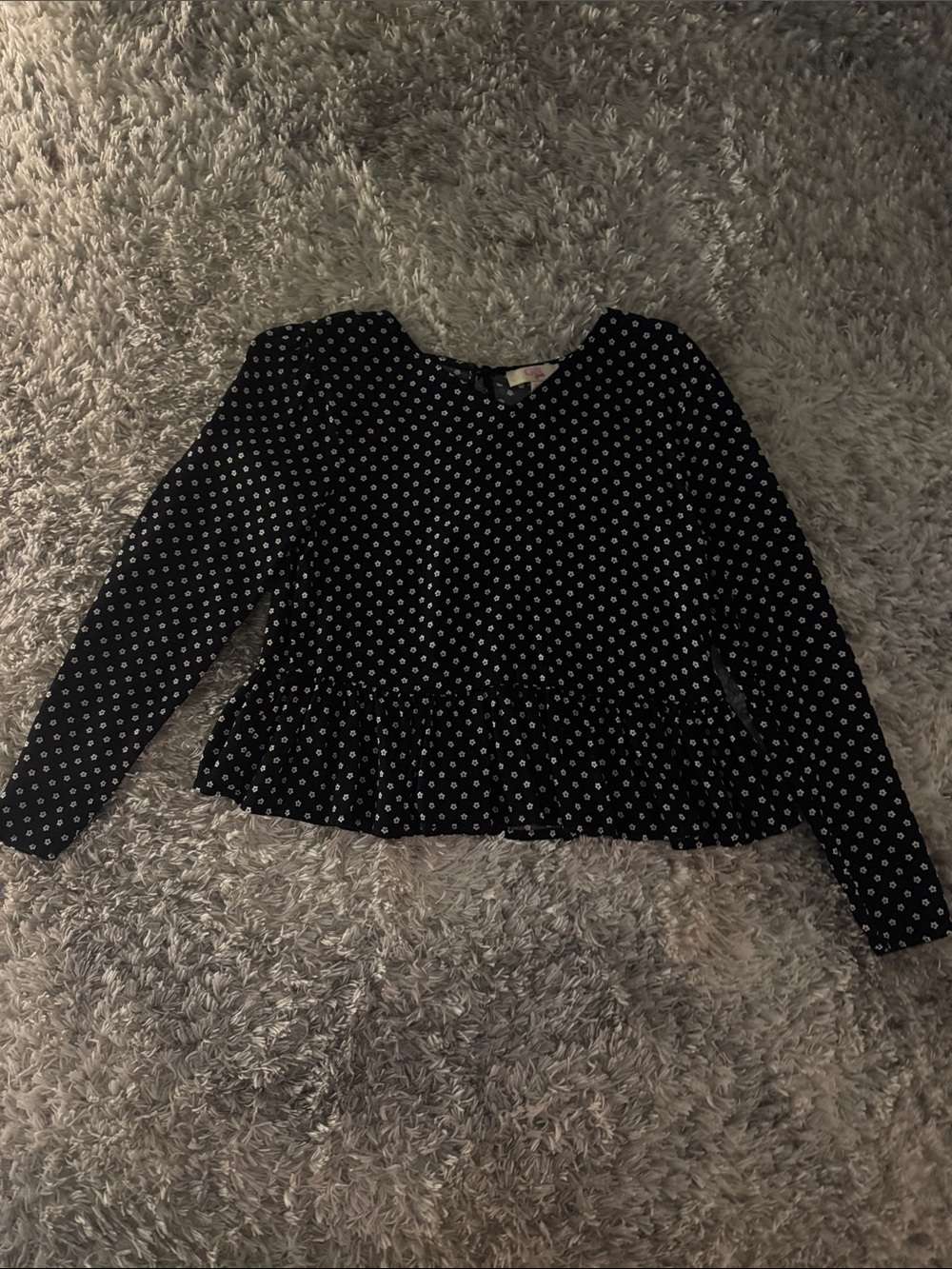 GB Girls Black Top with White Polka Floral Print
